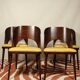 Ensemble de 4 chaises de salle à manger de style art déco en bois de chêne marron chocolat avec revêtement géométrique