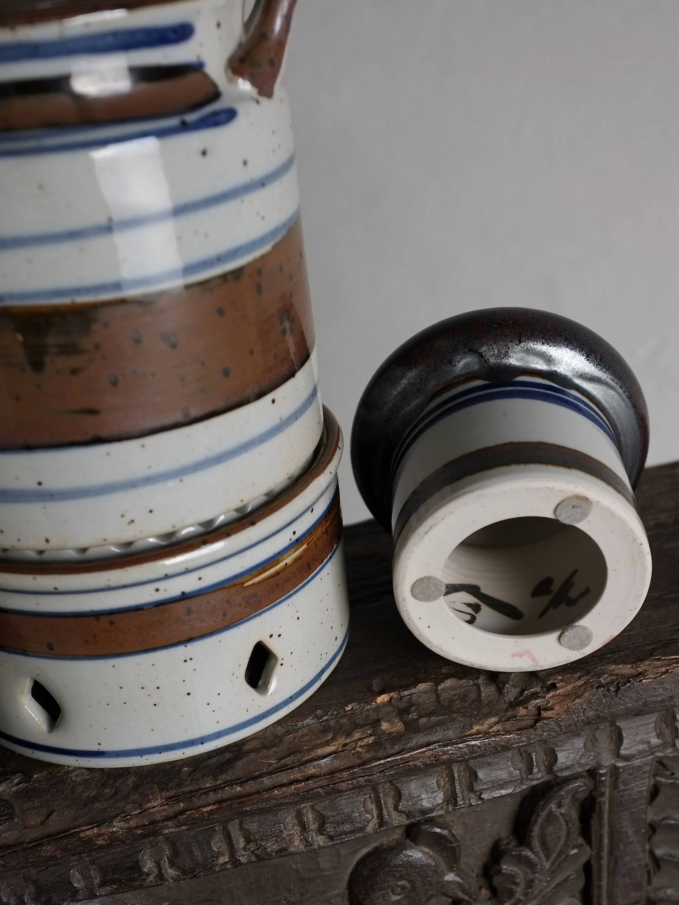 Mid-century striped ceramic teapot set | Scandinavia