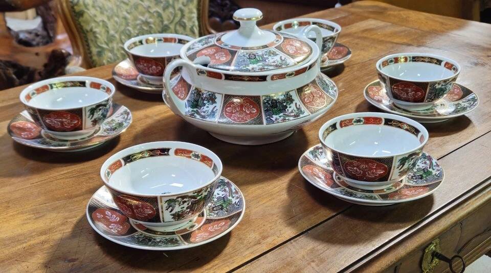 Cocema tea service fès morocco, imari decoration, 13 pieces – 1960s