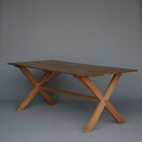 Rustic wooden Farmhouse X-frame Dining Table. 1940s