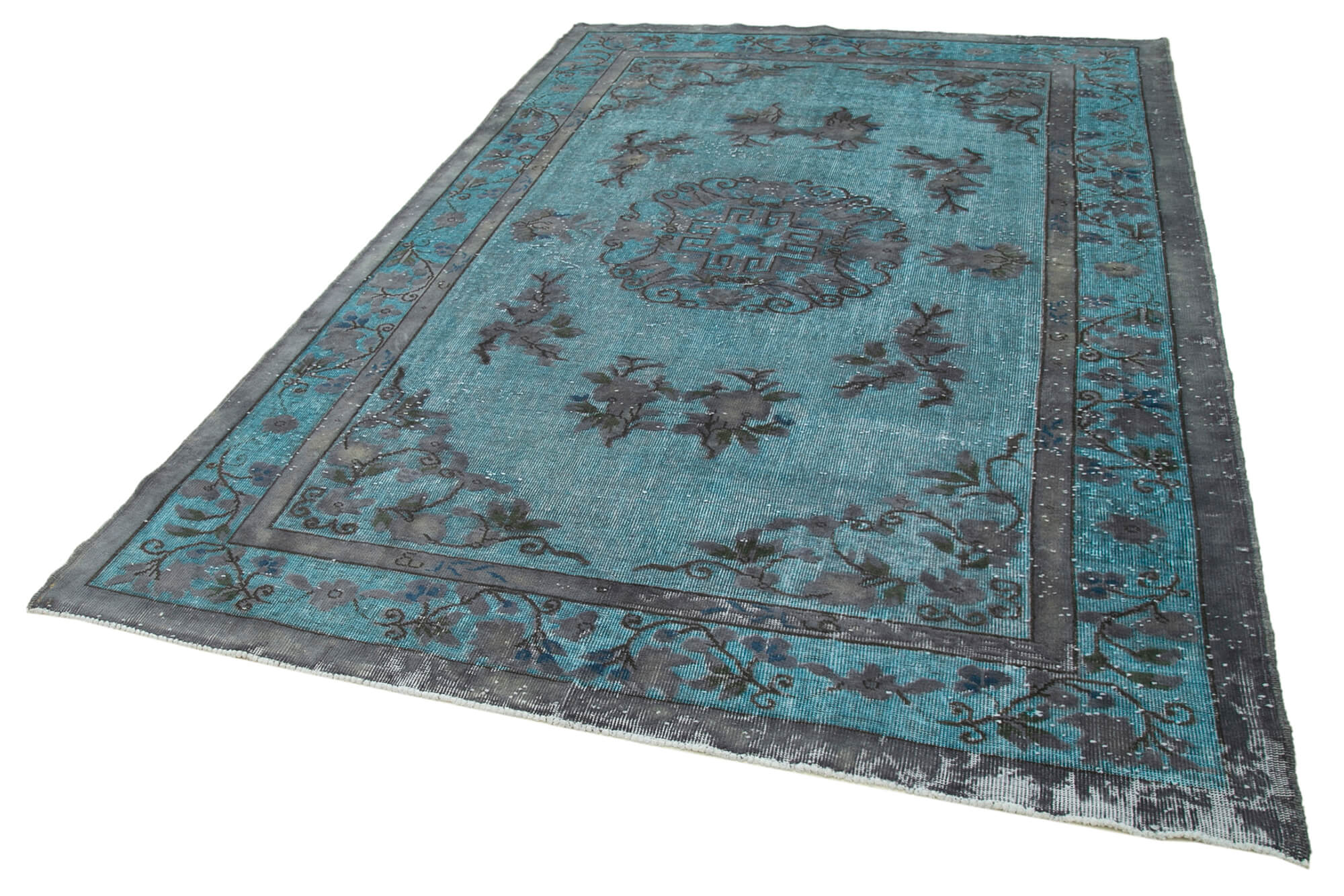 Hand-knotted contemporary oriental 1980s 200 cm x 291 cm blue carpet