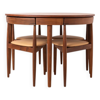 Ensemble de salle à manger en teck par Hans Olsen, 4 chaises, table ronde, style danois moderne, années 1950