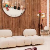 Mid Century Modern Style Large French Wall Mounted Round Convex Silver Mirror