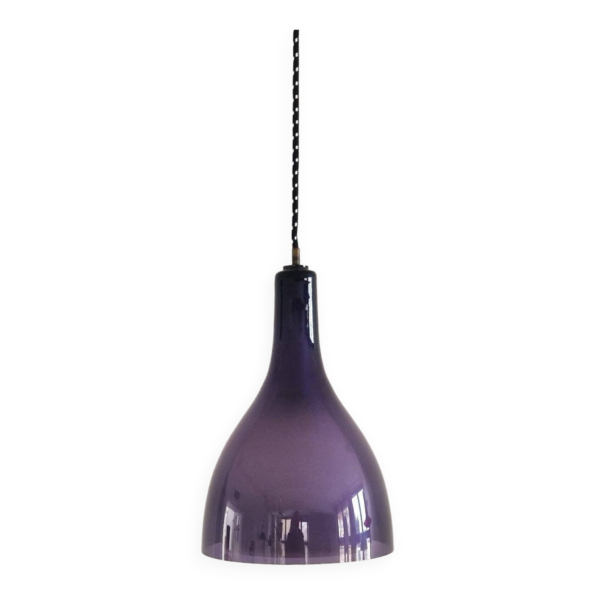 Set of 2 purple and white glass pendant lamps, 1960's / 1970's