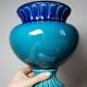 Turquoise & cobalt blue glazed earthenware vase/cache-pot by D. Dinis, 1960s-80s.