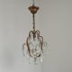 Small French Vintage Brass Single Light 4-Sided Crystal Cage Chandelier