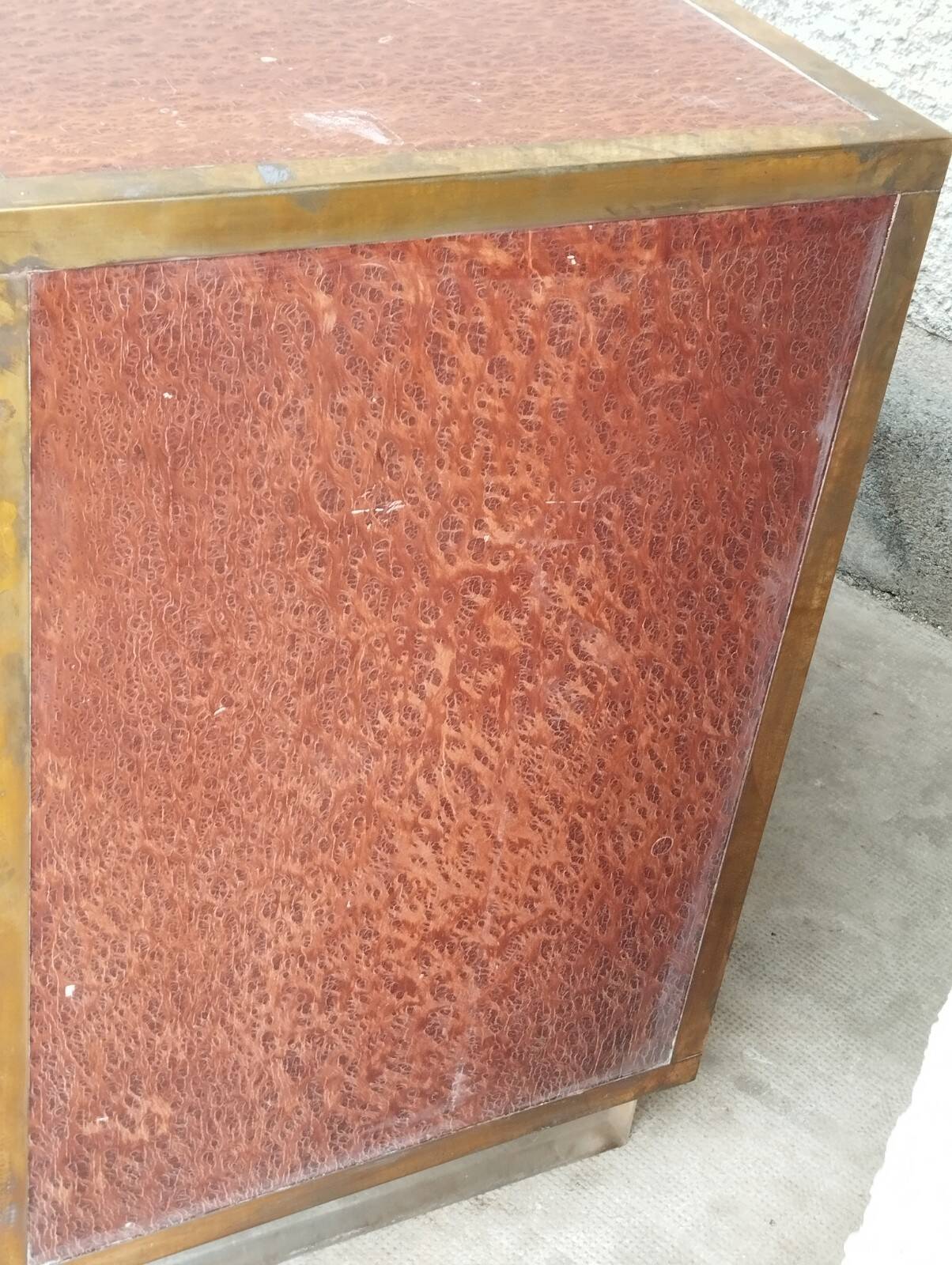 Sideboard shelf design 70 Michel Pignères amboyna burl chrome brass