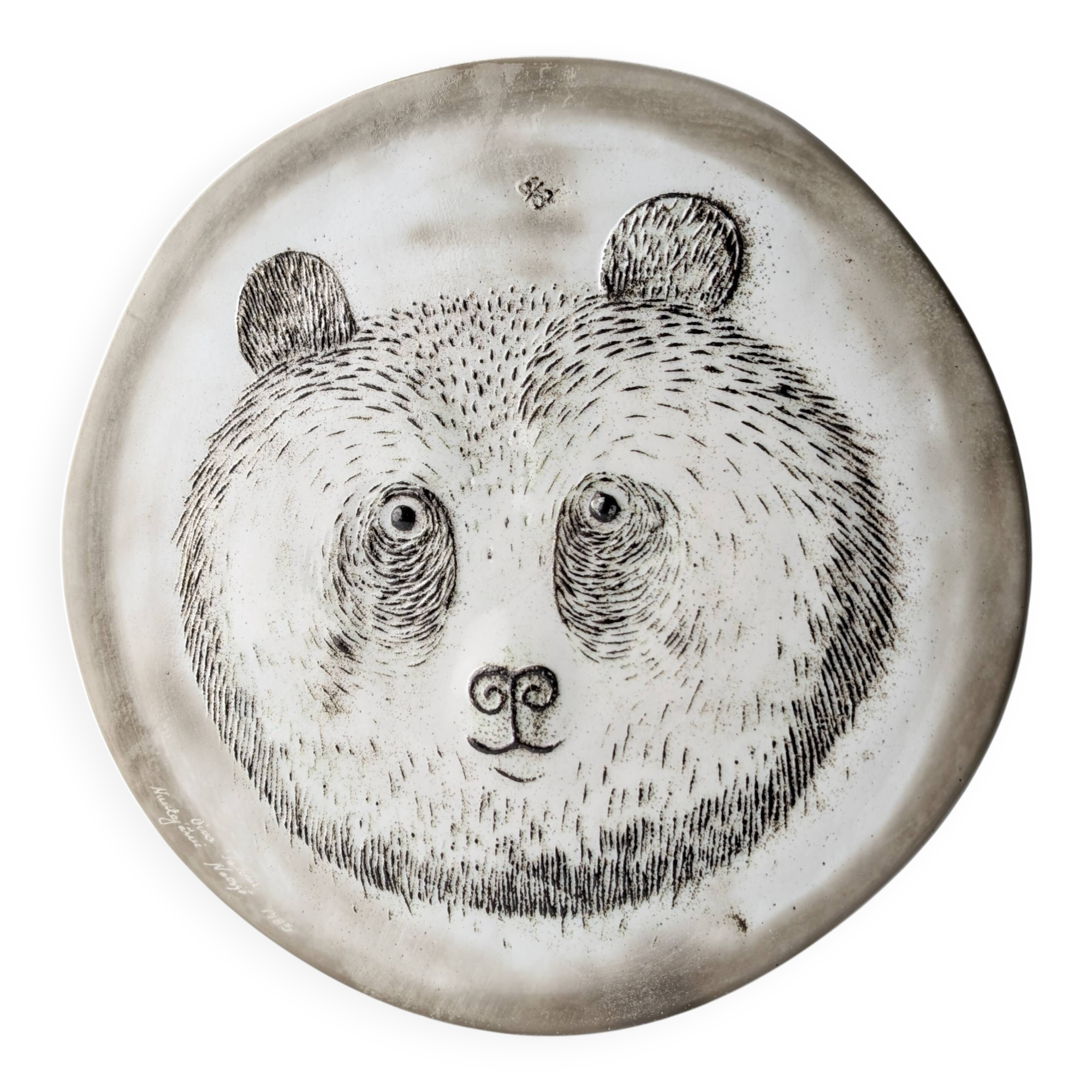 Oiva Toikka Ceramic Panda Bear Plate Nuutajärvi Finland 1983