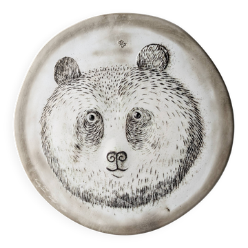 Oiva Toikka Céramique Panda Bear Plate Nuutajärvi Finlande 1983