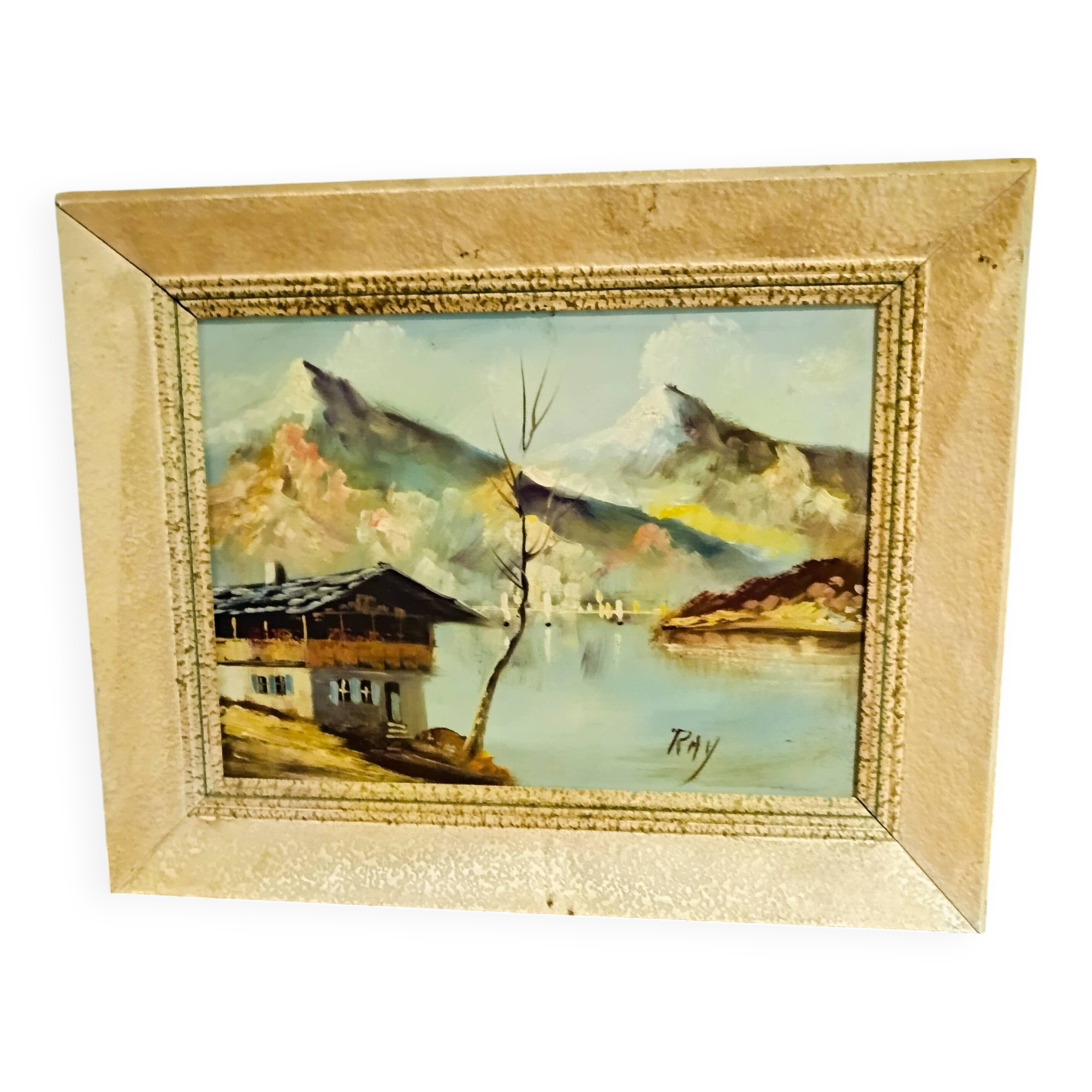 vintage oil on canvas 1950/1960 mountain landscape