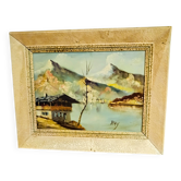 huile sur toile vintage 1950/1960 paysage de montagne