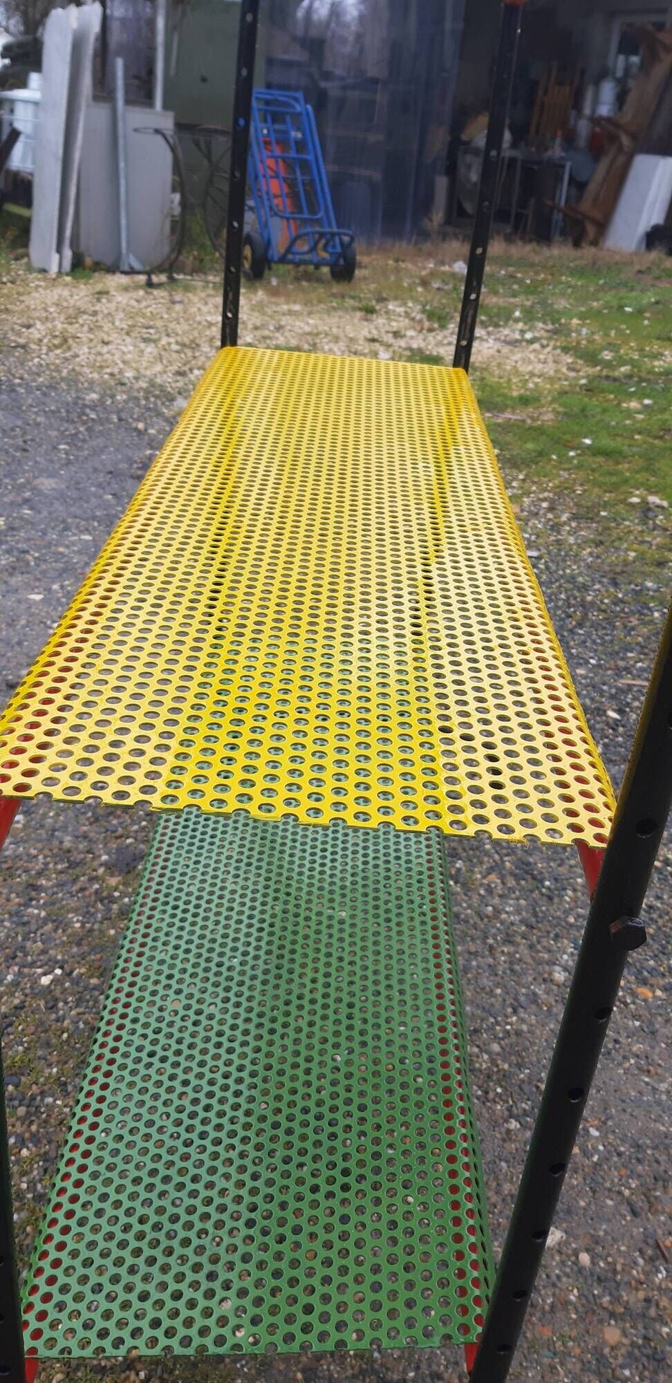 Vintage floor furniture perforated iron and metal