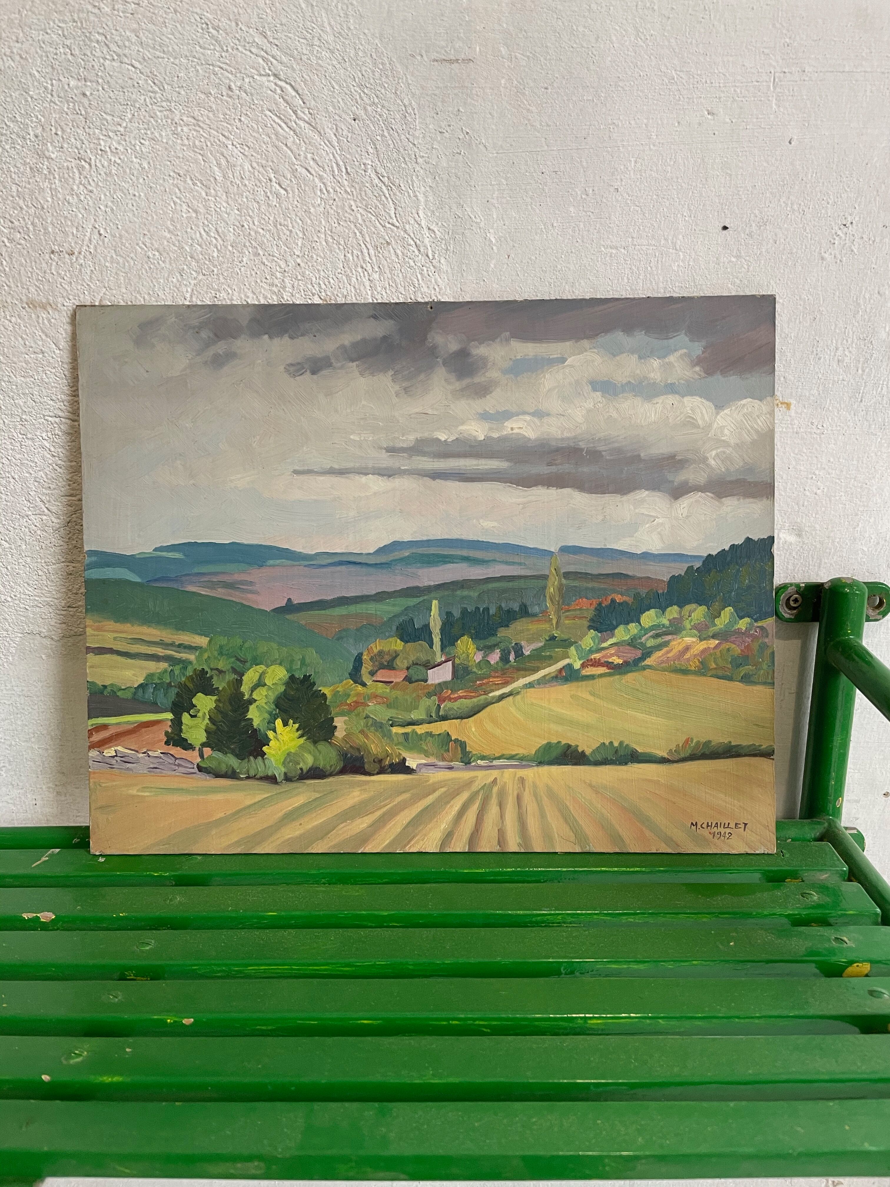 Painting oil landscape countryside 1942