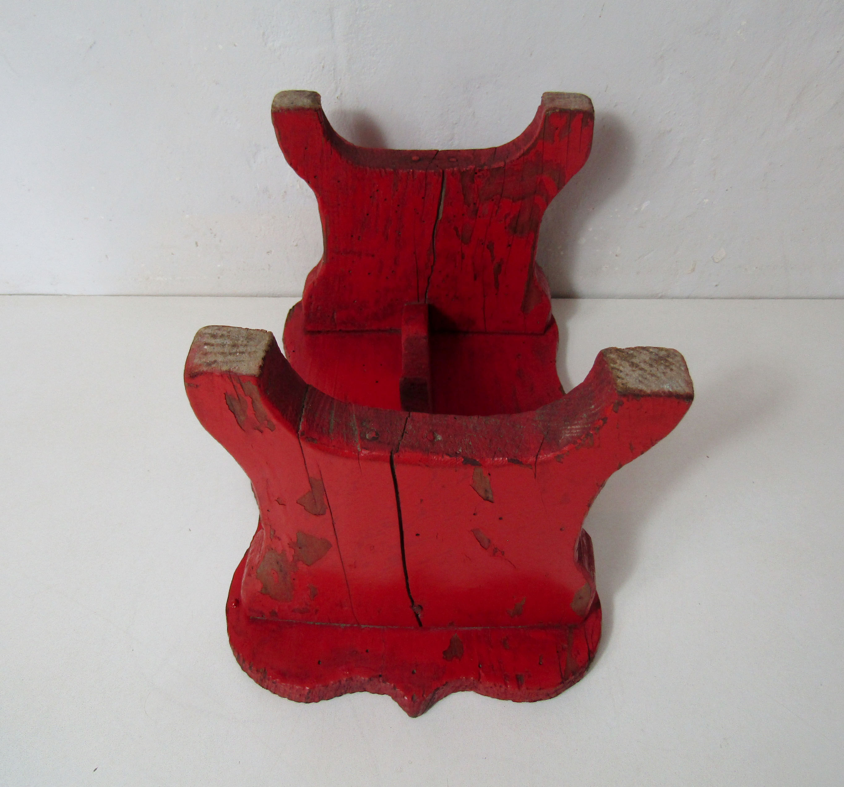 Old wooden bench red vintage vermilion