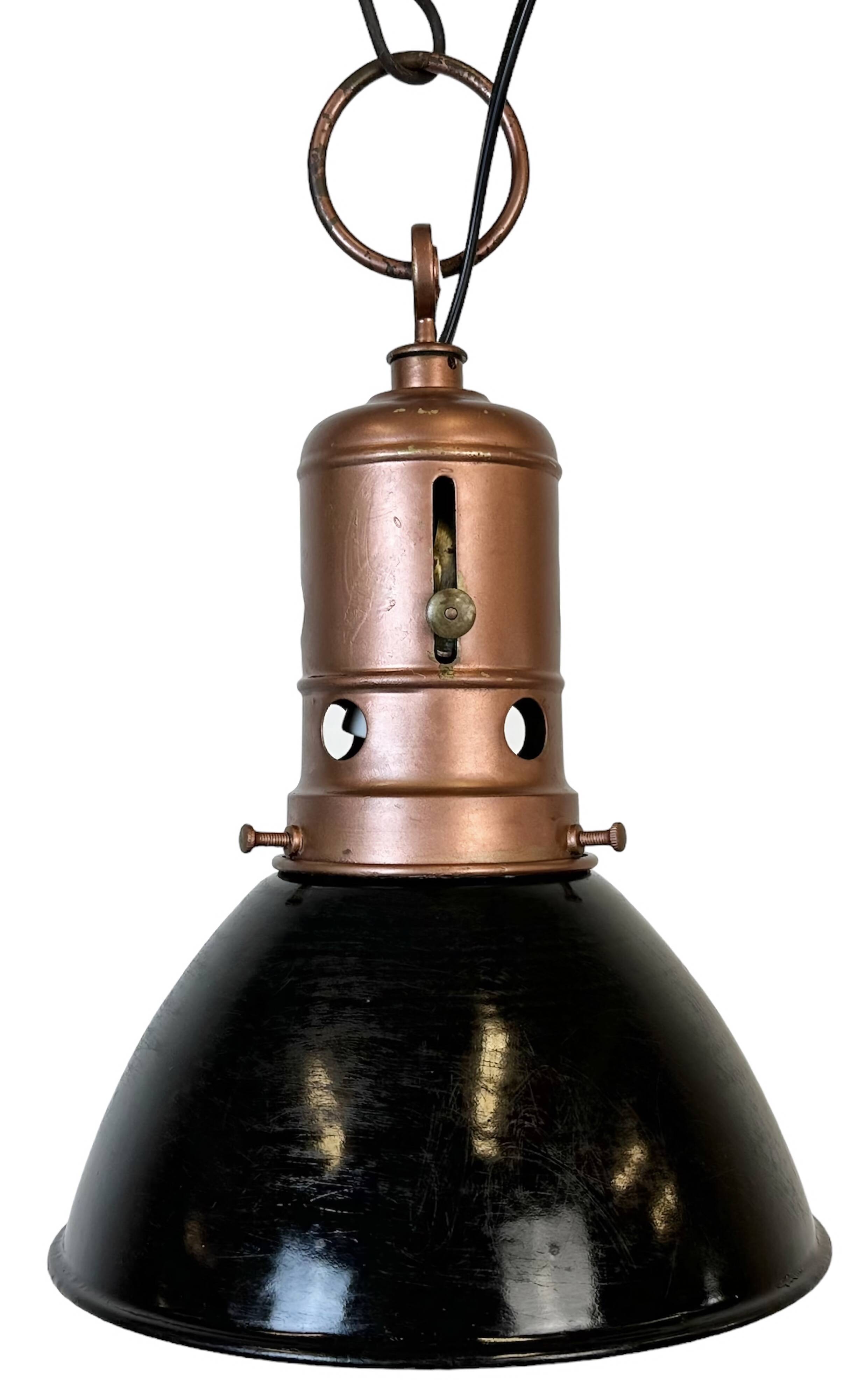 Industrial Italian Black Enamel Factory Lamp with Iron Top, 1950s