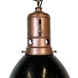 Industrial Italian Black Enamel Factory Lamp with Iron Top, 1950s