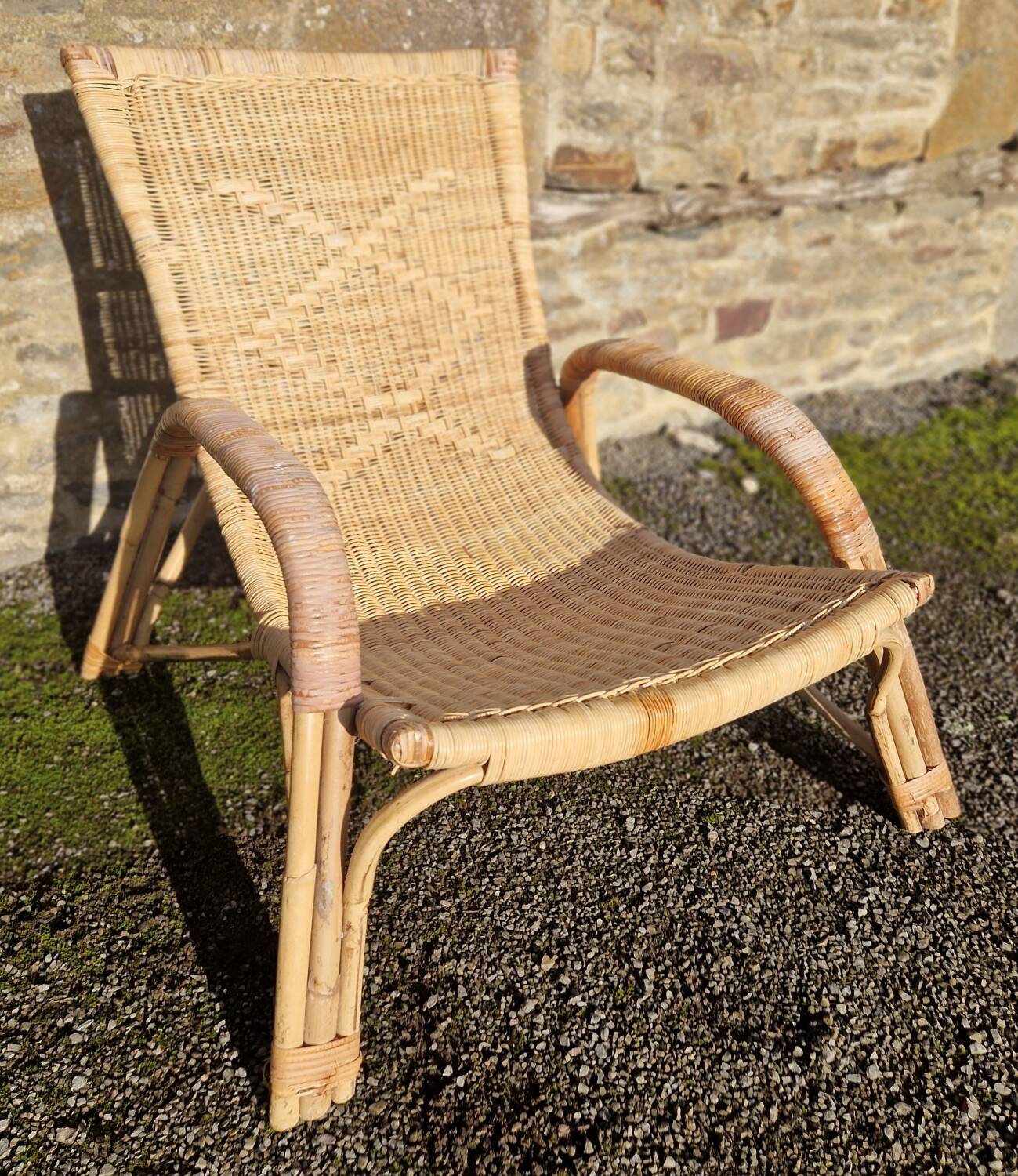 Wicker rattan deck chair from the 70s/80s