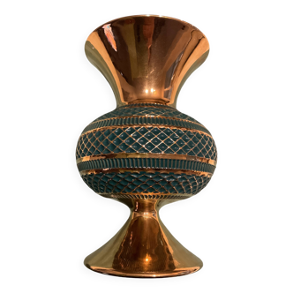 Vintage Florentine green and gold handmade vase 1960
