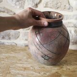 Raku vase with incised decoration