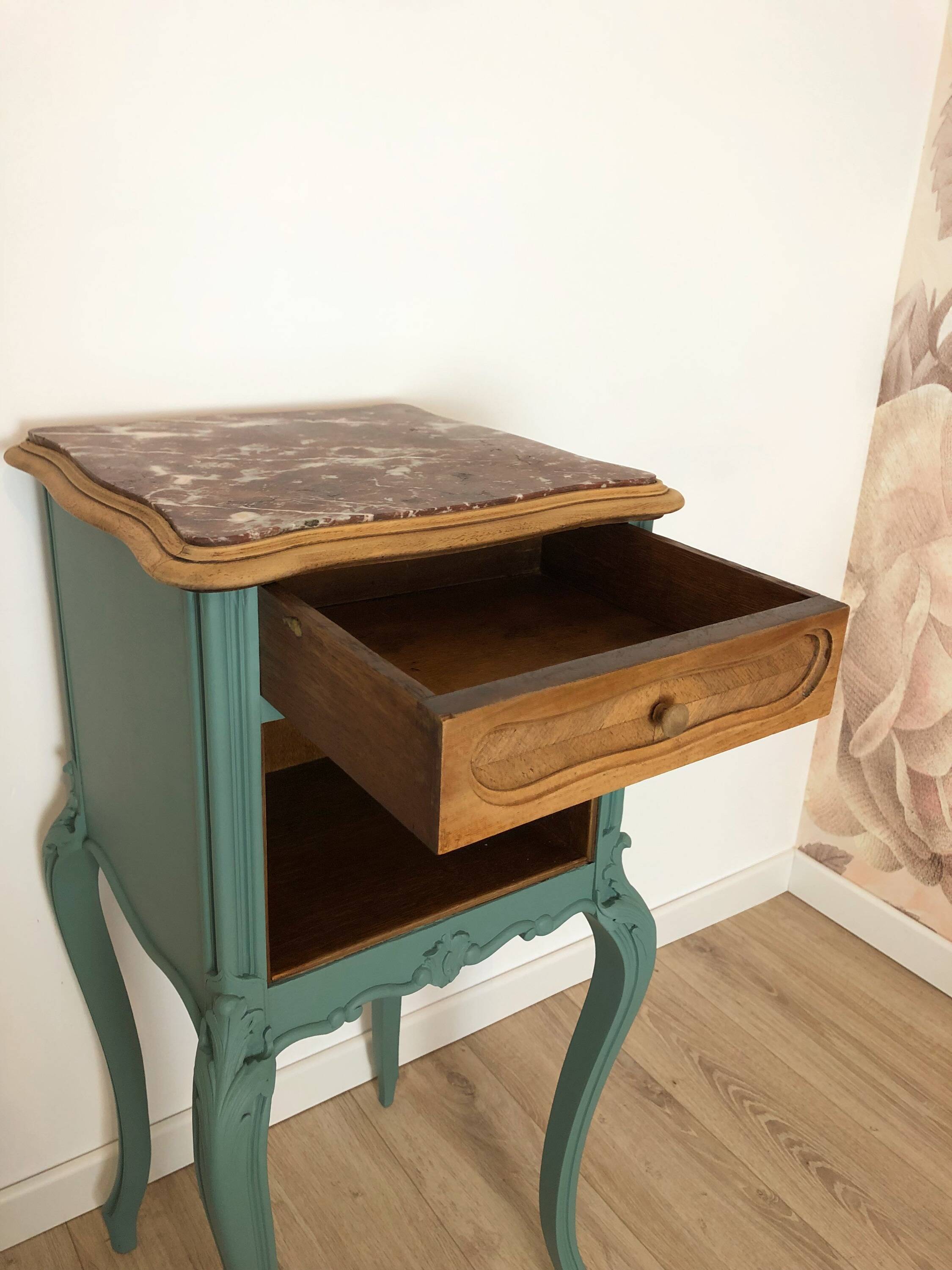 Louis XV style bedside table in celadon green
