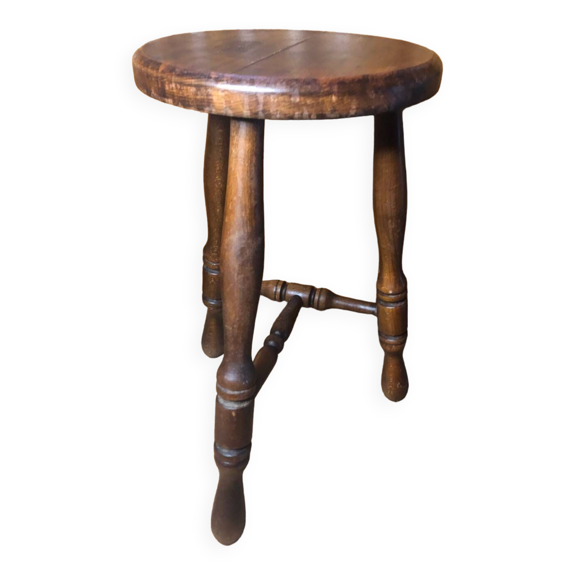 Charles dudouyt style tripod milking stool vintage wood #a582