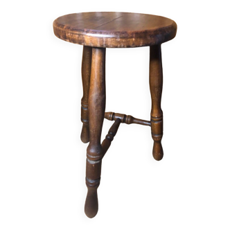 Tabouret de traite tripode style charles dudouyt bois vintage #a582