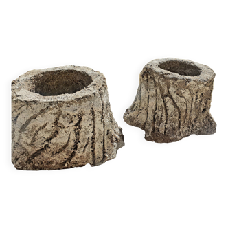 Paire de vases vintage béton imitation bois