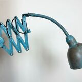 Blue Industrial Scissor Wall Lamp from Elektroinstala, 1960s