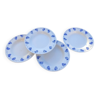 Ensemble 4 assiettes creuses porcelaine blanche décor grappe de raisin