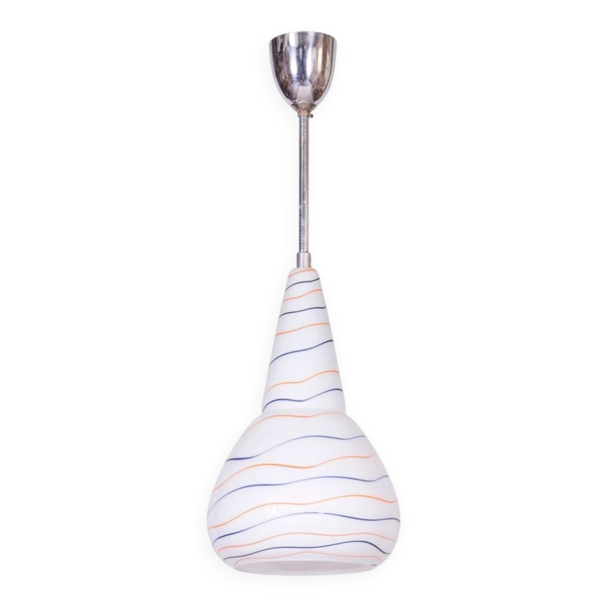 Mid-Century Czech Chromed Steel and Milk Glass Pendant Light, 1960s