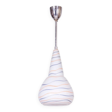 Mid-Century Czech Chromed Steel and Milk Glass Pendant Light, 1960s