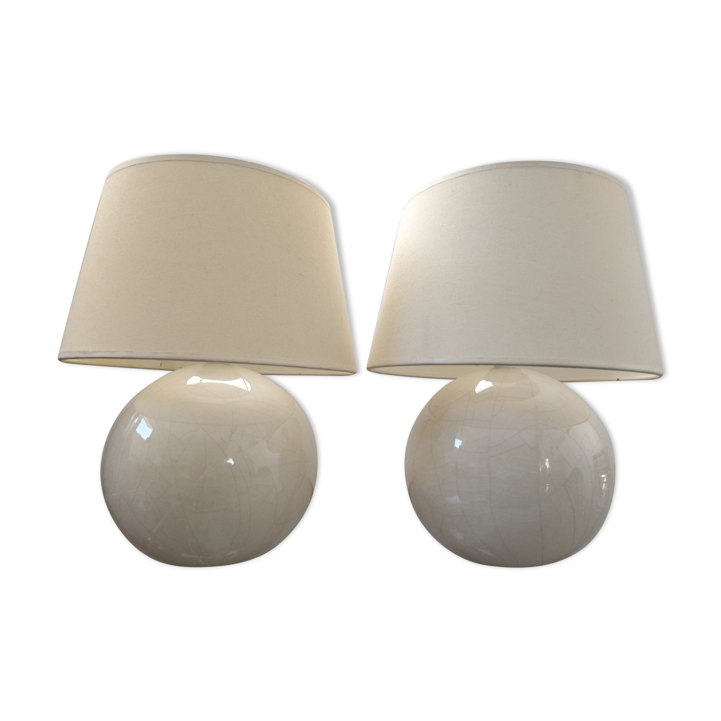 Pair of cracked white Kostka lamps