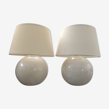 Pair of cracked white Kostka lamps