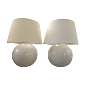 Pair of cracked white Kostka lamps