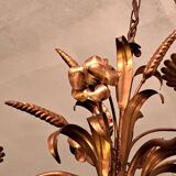 Chandelier with ears of wheat and flowers in gilded metal