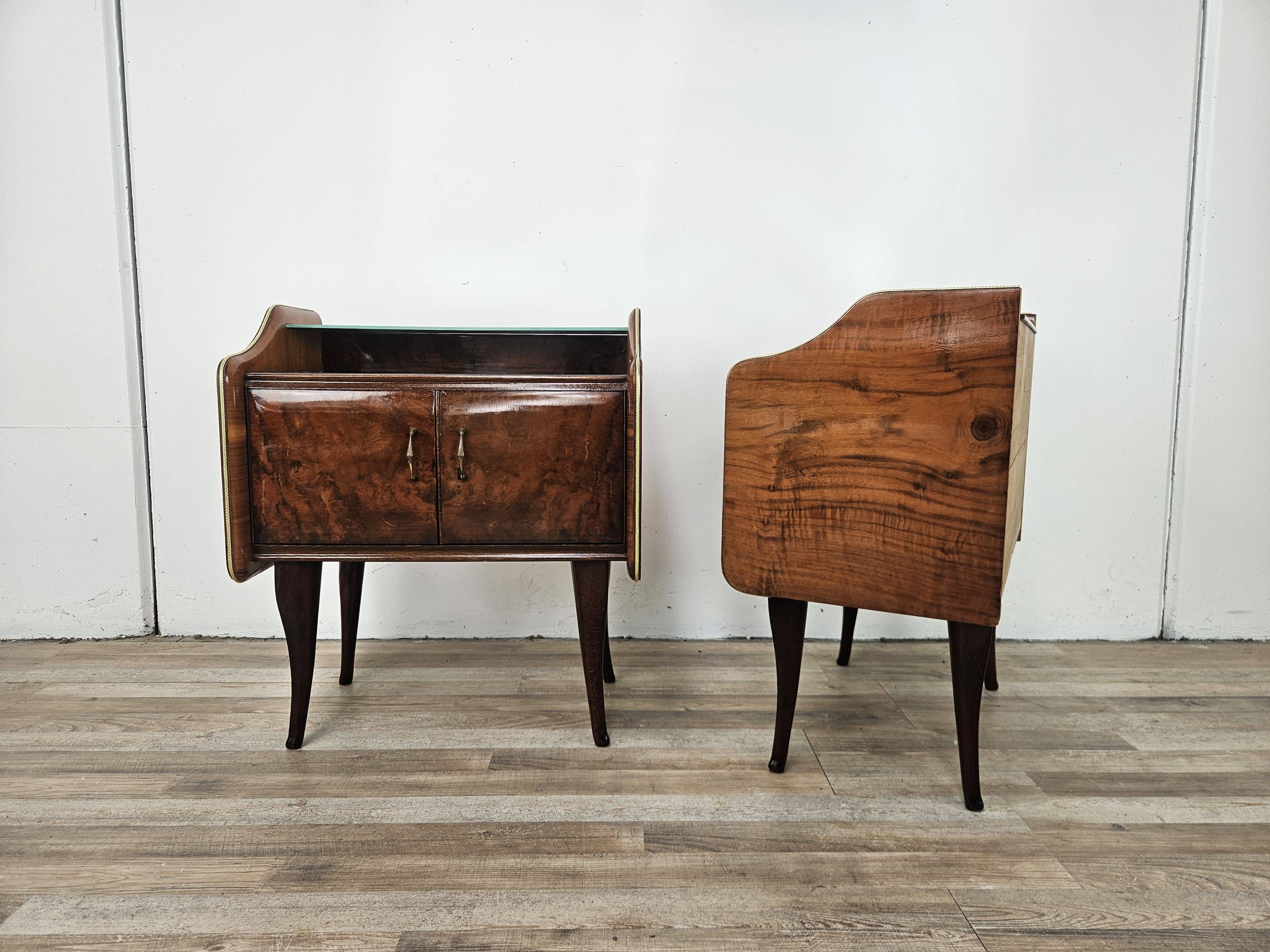 Walnut burl bedside tables with double glass top