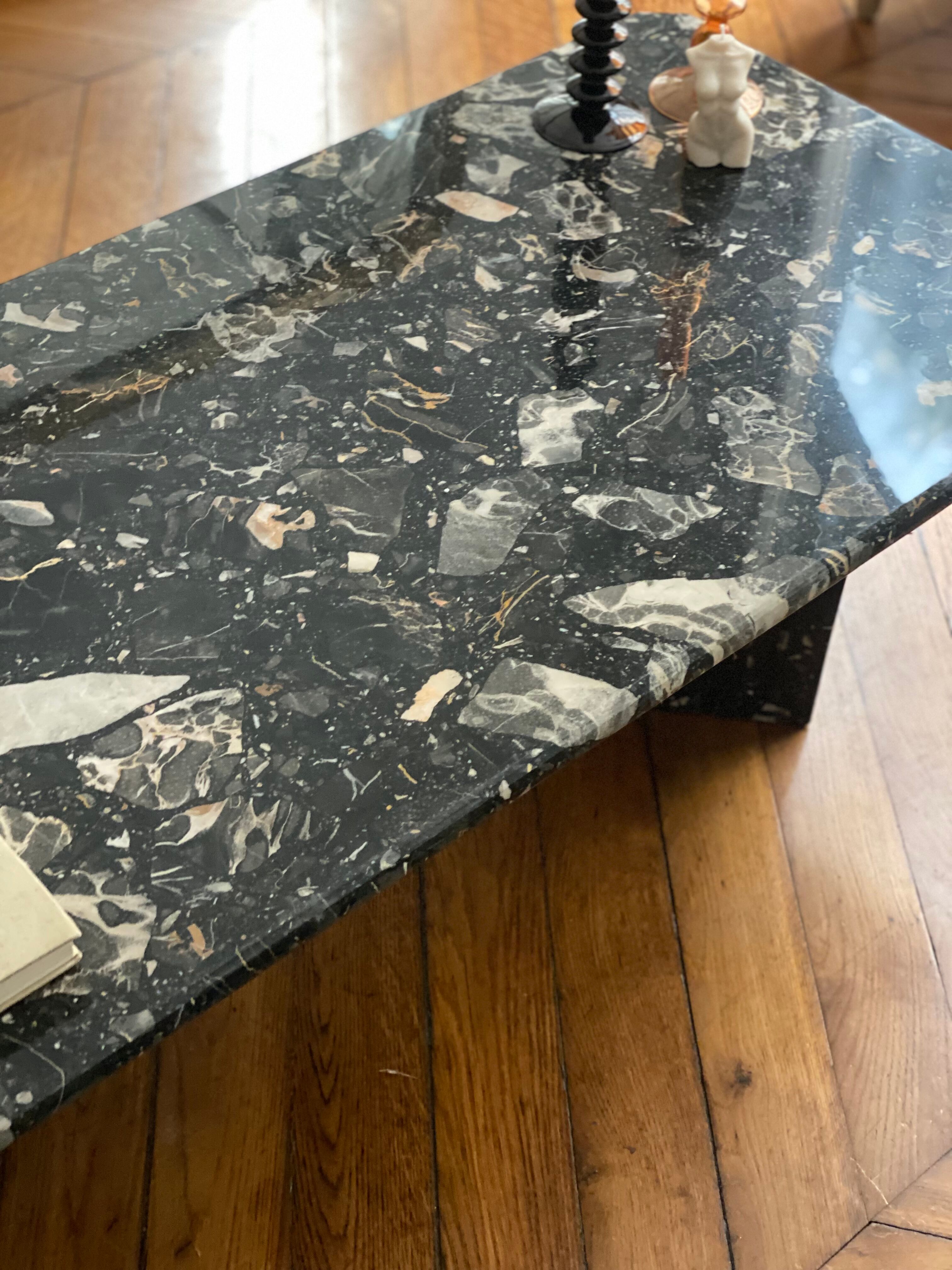 Minimalist design table in black marble Vintage Terrazzo