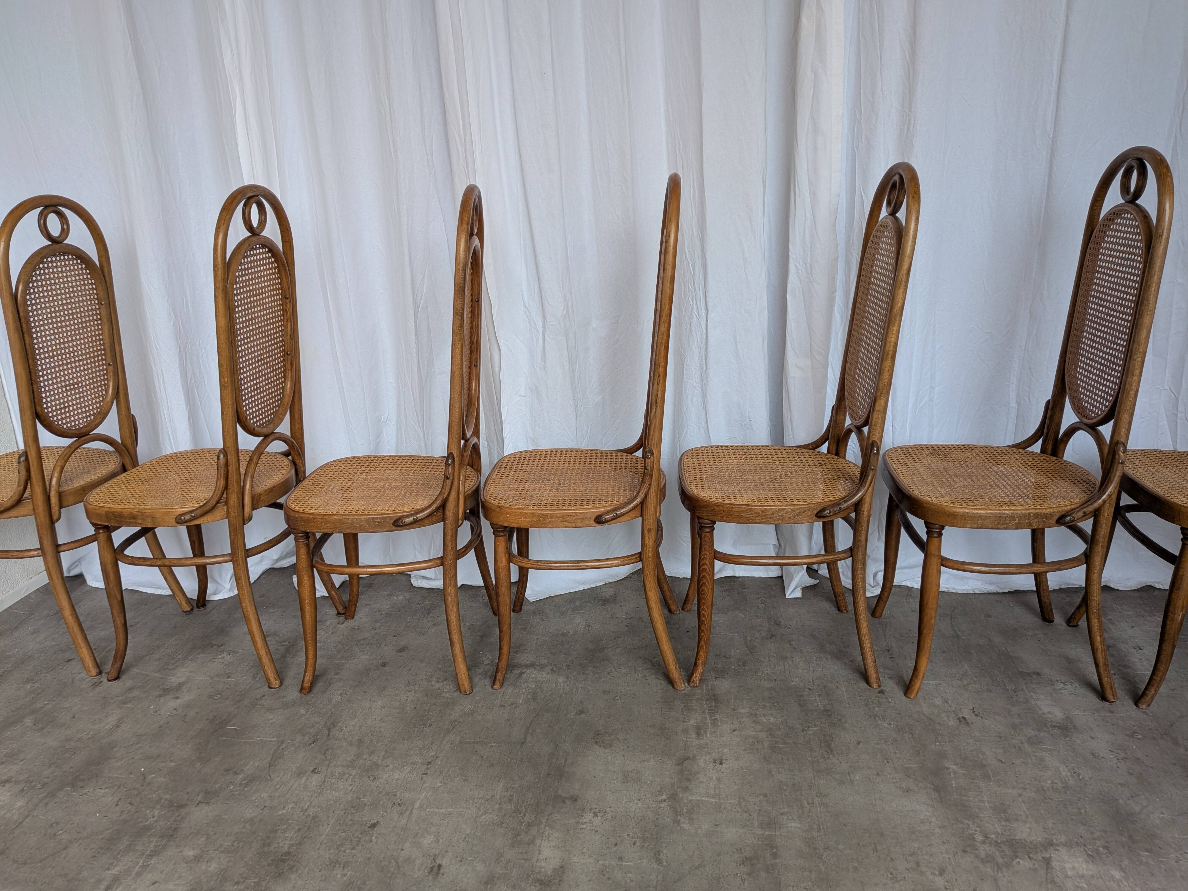 Set of 8 Vintage Bentwood Cane Dining Chair, Thonet Style, 1970s Yugoslavia