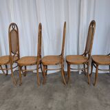 Set of 8 Vintage Bentwood Cane Dining Chair, Thonet Style, 1970s Yugoslavia