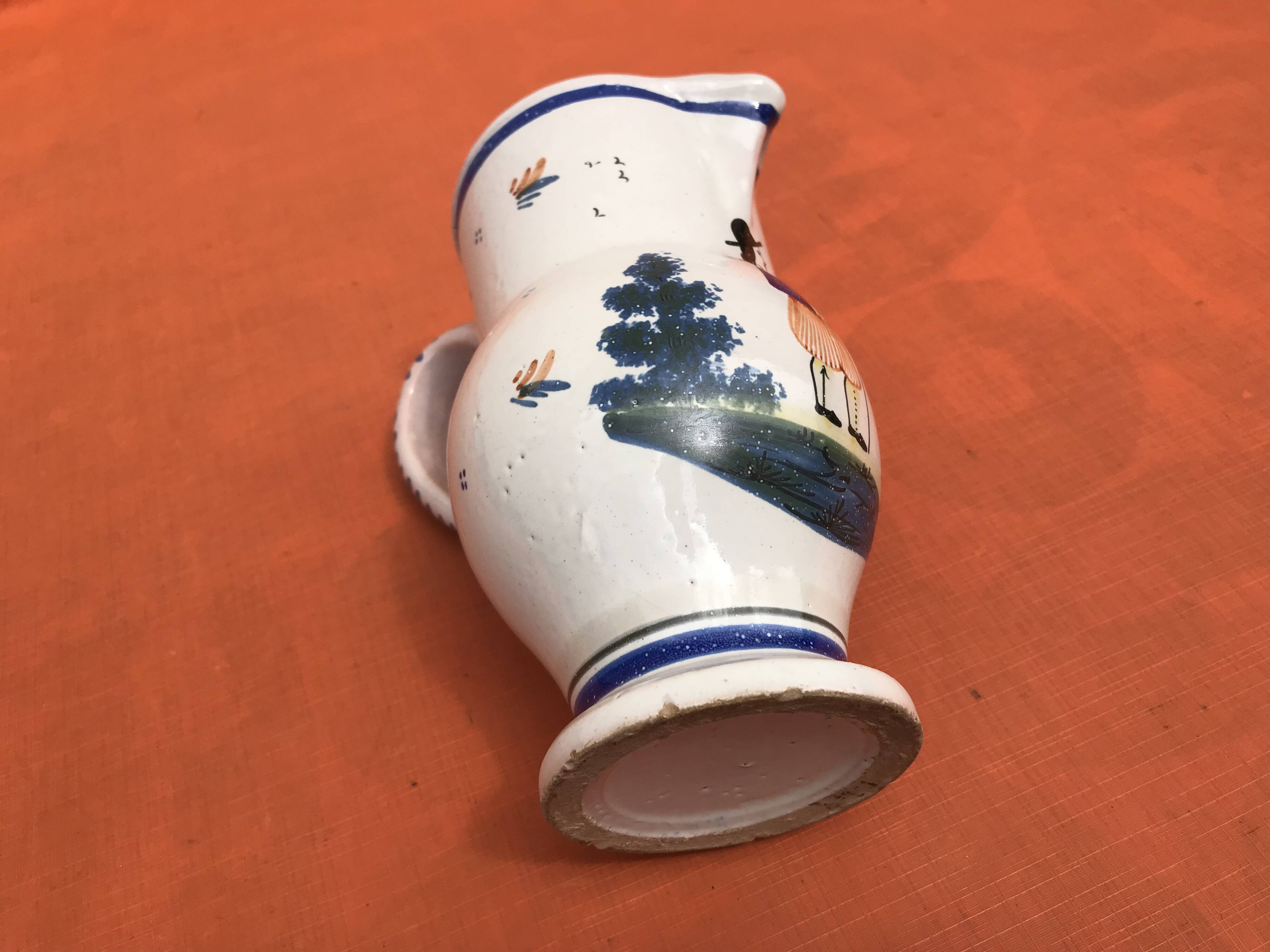 Old pitcher with Breton decoration, Quimper earthenware, HB Quimper