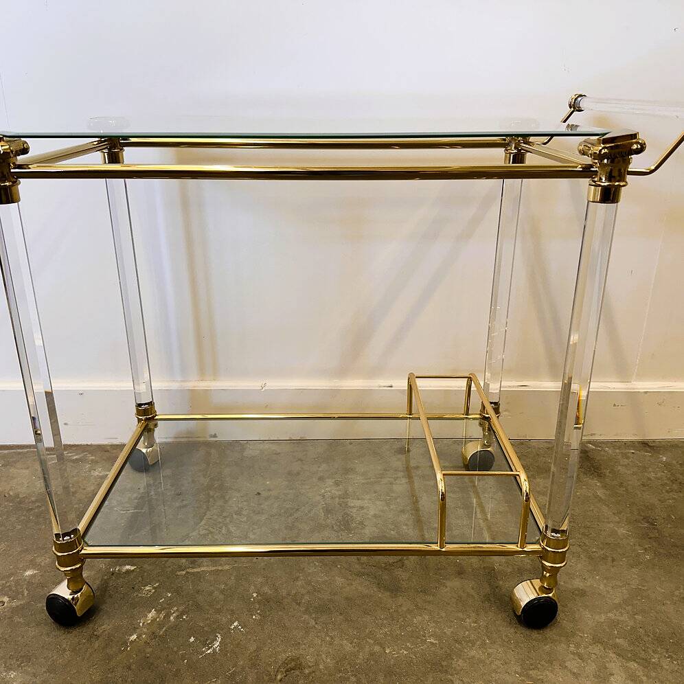Hollywood Regency Lucite and Brass Bar Cart, 1980s
