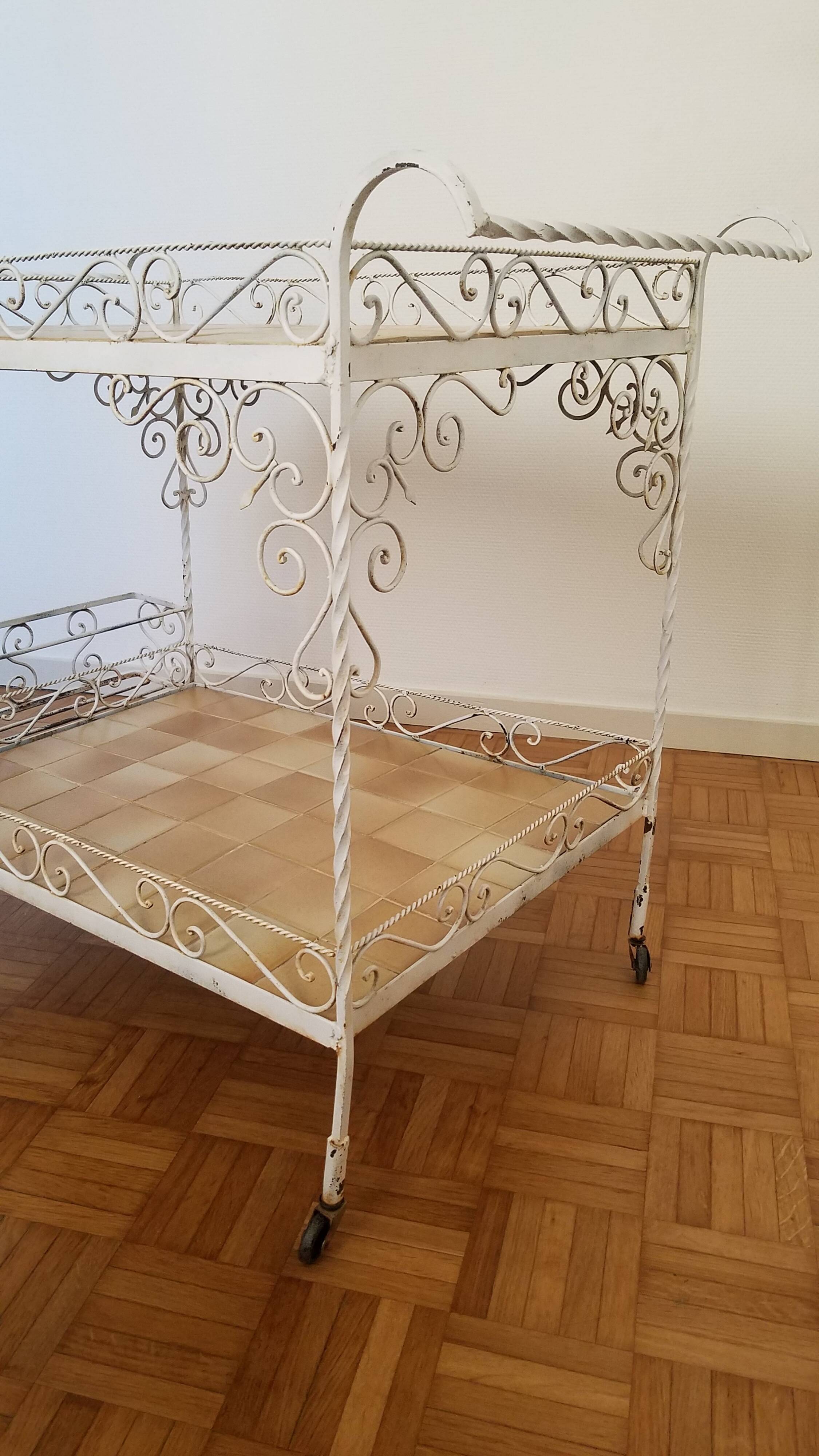 Vintage wrought iron serving trolley from the 1970s