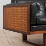 Poul Cadovius "Governor" sofa in rosewood and black leather, Denmark, 1960s.