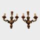 Paire d'appliques Louis XV en bois sculpté et polychrome – XIXe