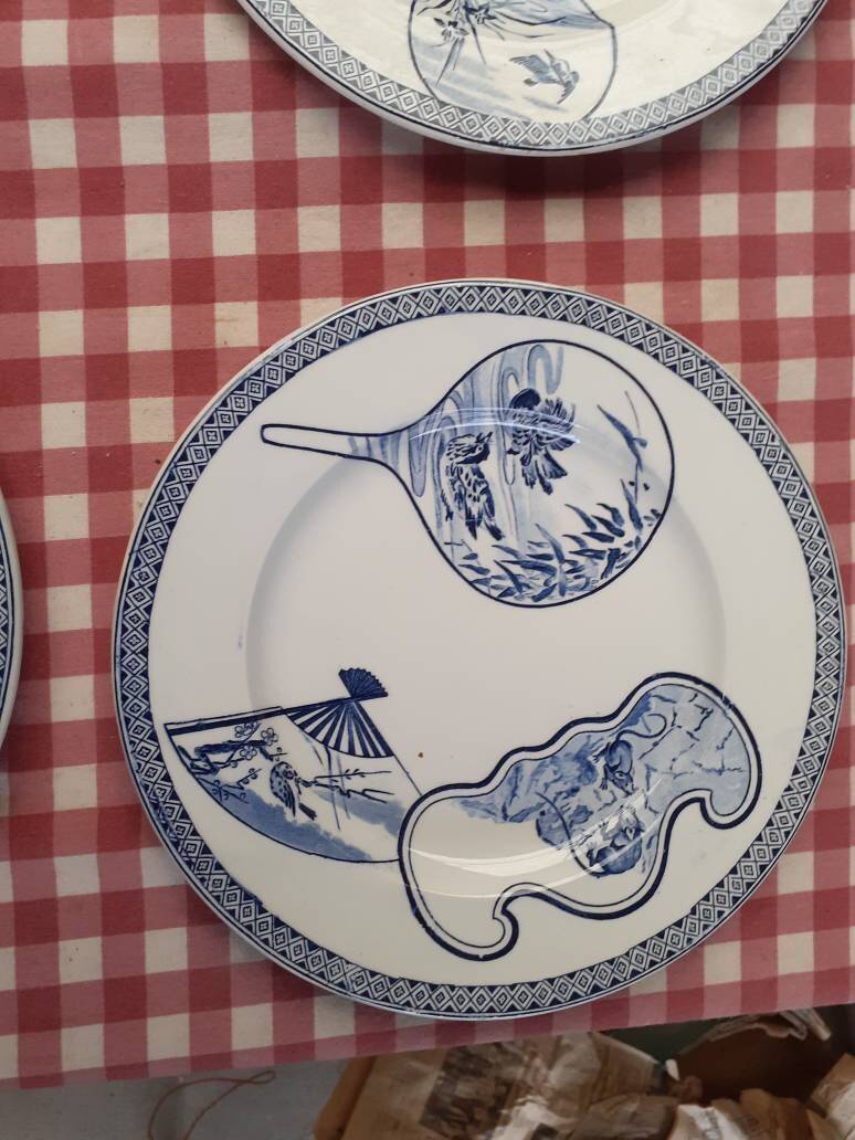 6 Assiettes Gien "Éventails japonais"