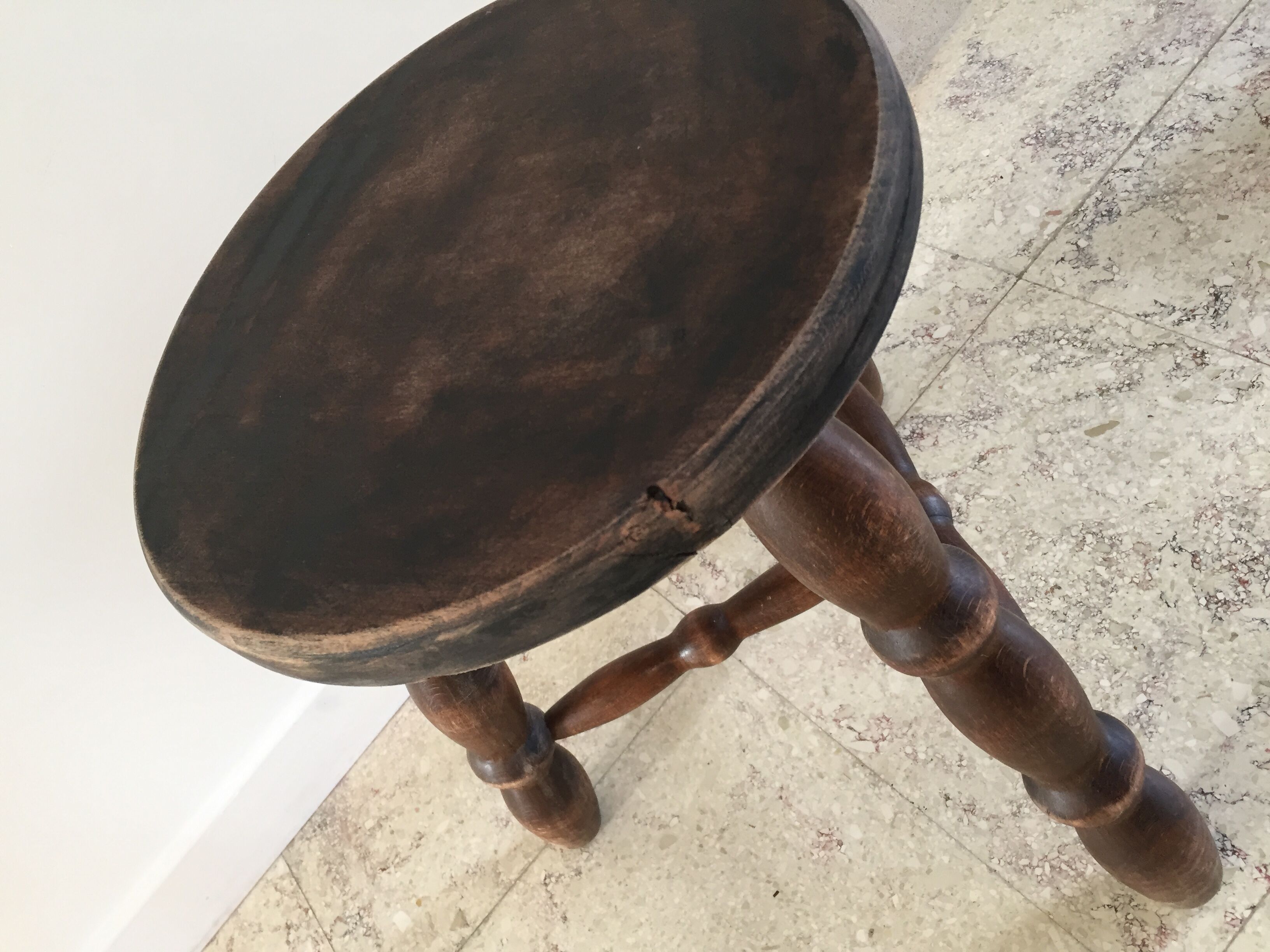 Wooden stool turned vintage tripod