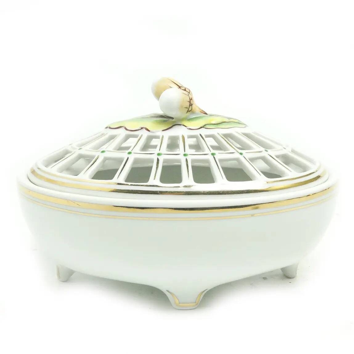 Art Nouveau bonbonniere, cream ceramic, Ćmielów, Poland, 1950s