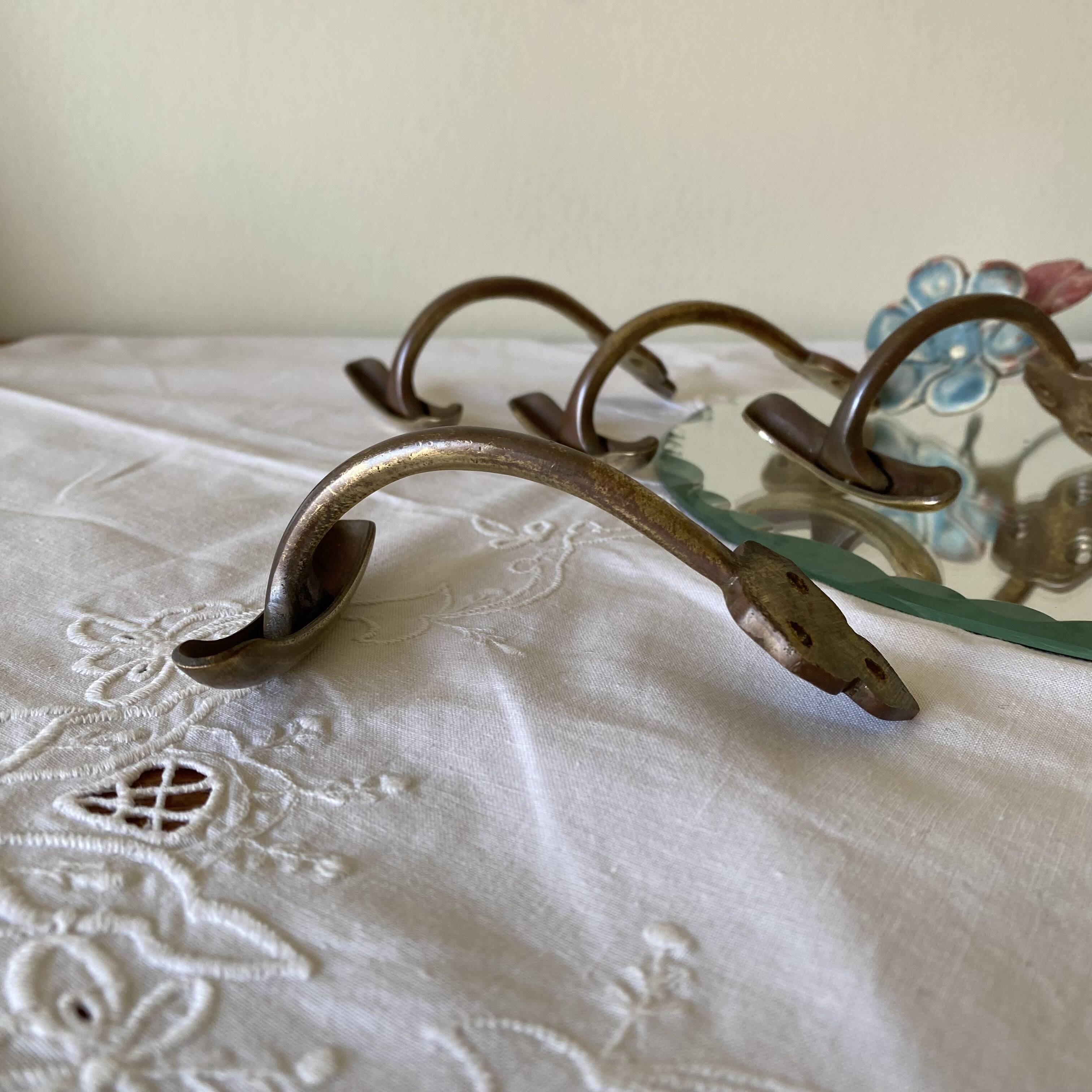 4 antique brass coat hooks towel holders