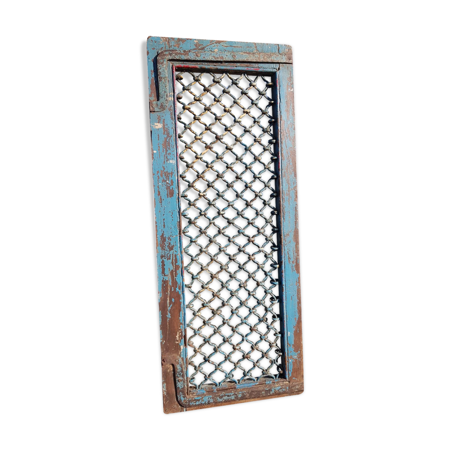 Miroir fenêtre grillagée en teck birman