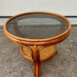 Wicker rattan coffee table with glass top
